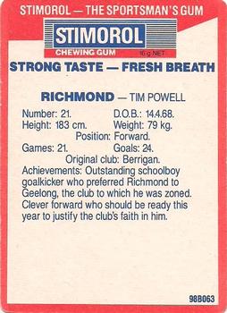 1990 AFL Scanlens Stimorol #159 Tim Powell Back